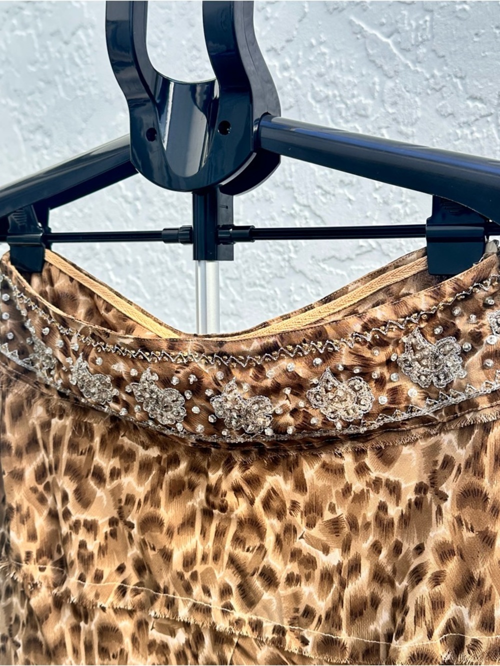 Leopard Print Tiered Skater Skirt with Embellished Waistband - Brown - Picture 3 of 11